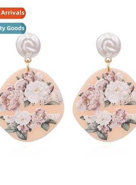 Korean style simple versatile acrylic printed earrings    te
