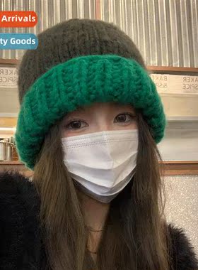 Niche handmade color blocking wool cap childrens autumn and