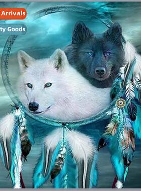 Stick drill painting new DIY dreamcatcher wolf full  round d