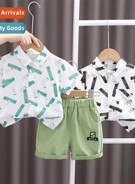 Boys English strip shirt short-sleeved su summer dress dress