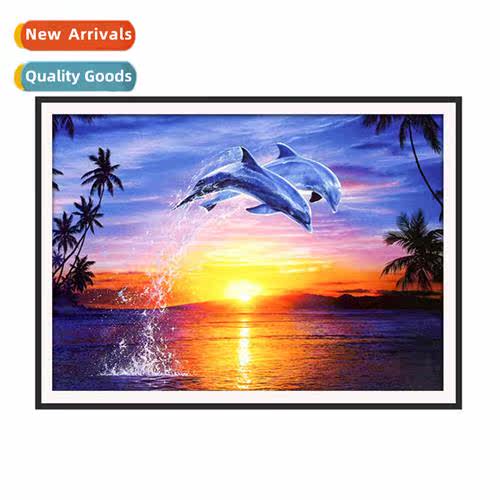 Diamd painting new DIY colorful dolphin full  round diamds p