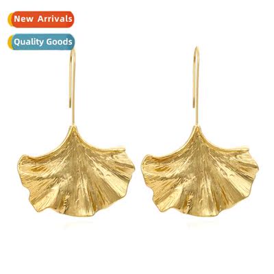 ZA exaggerated gold-plated ginkgo leaf ear hook earrings ret