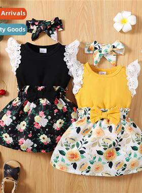 Girls spring  fall  2023 new n fly sleeve car top + floral p