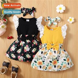 top 2023 fly sleeve fall new floral Girls car spring