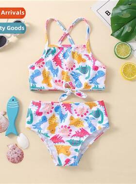 2023ins an  American Multicolor Dinosaur Print Halter Childr