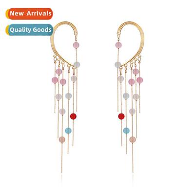 New simple creative beads tassel earrings retro color pearl