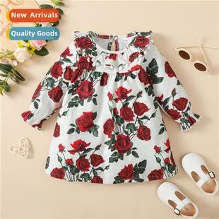 rose sleeved fall corduroy print new 2023 spring Girls