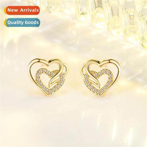 Heart to heart hollow micro-set zircia earrings female delic