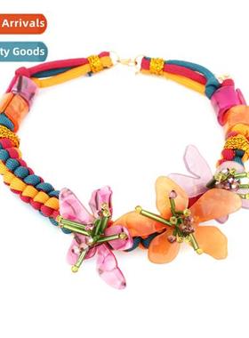 ZA h-woven colorful acrylic floral necklace fashi daily comm