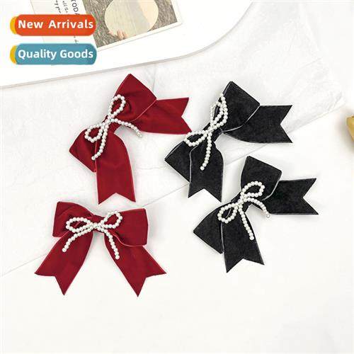 Velvet pearl swallowtail bow hairpin female Japanese retro s