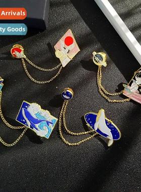 New waves and whales alloy pins creative natial style cranes