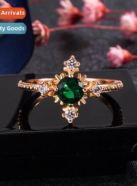 Diamd emerald rose gold ring female      light luxury senior