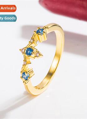 n wind wh diamds aquamarine zircia ring female 14k gold ligh