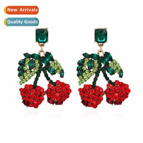 New simple creative alloy diamd cherry earrings retro fashi