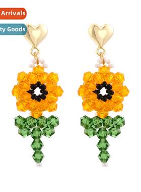 Japanese h-woven flowers small fresh earrings fashi temperam