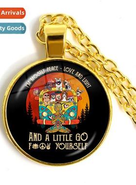 Fun Hippy Yoga Necklace Peace Love and Light Glass Round Pen