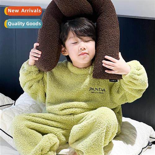 Childrens facecloth pajamas set 2023 winter new boys coral v