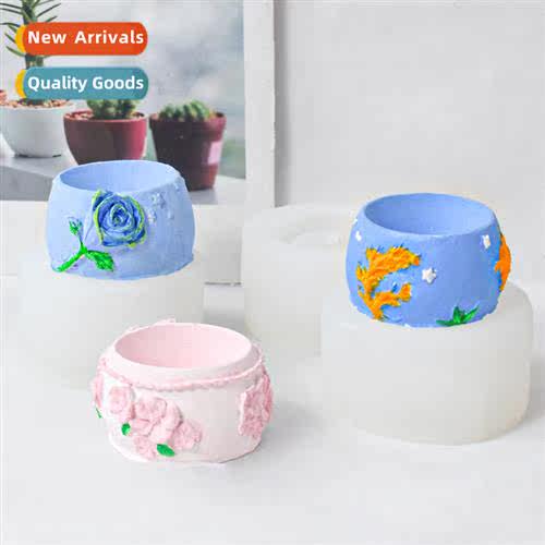 New rose flower pot silice mould DIY plaster ornament vase m