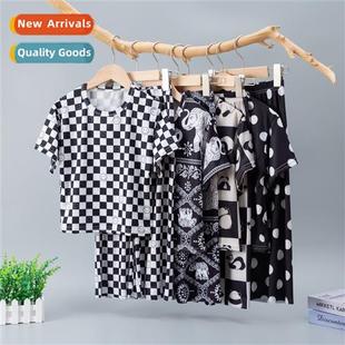 summer thin pajamas sleeved set short Childrens secti