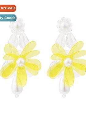 New h-woven floral flowers earrings fashi persaly resin tran