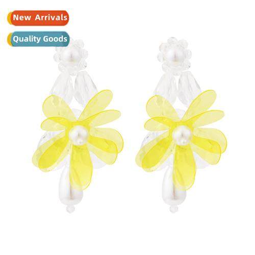 New h-woven floral flowers earrings fashi persaly resin tran