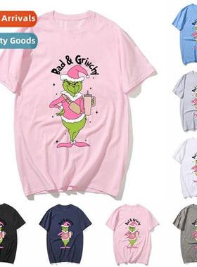 Summer Couples Pink Grinch Printed Short Sleeve Tops Niche T