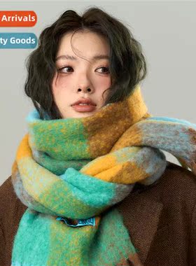 Autumn and winter warm collisi color blocking square plaid s