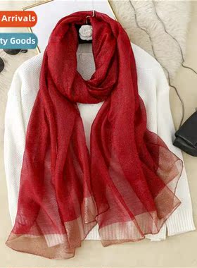 Big red silk scarf women ~ spring and autumn 2023 new solid