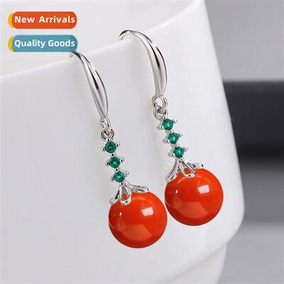 Vintage Chinese ethnic style imati sourn red agate earrings