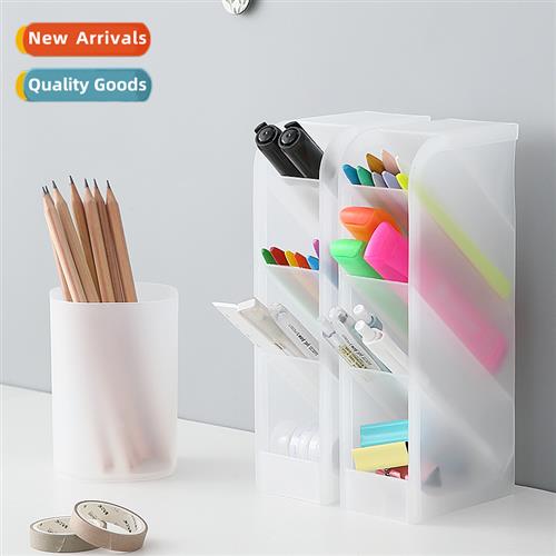 Slant insert pencil holder frosted desktop plastic makeup br