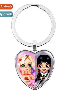 Wendesday Adams Family Heart Glass Pendant Fashi Film Keycha