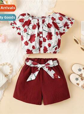 Girls Spring  Autumn 2023 new n flowers printed short-sleeve