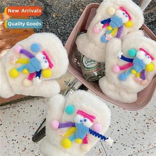 gloves ins girls Cute padded plush winter warm quirky