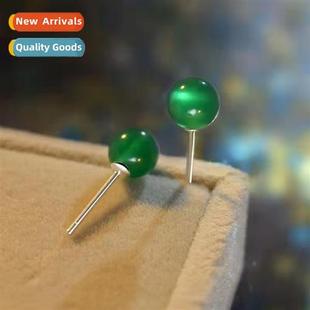 agate earrings female 6MM whe green yellow carnelia natural