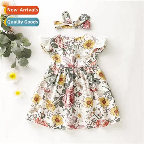 Spring  Autumn Girls Dresses 2019 New n Fly Sleeve Flower Pr