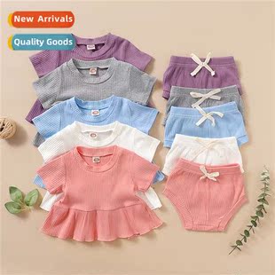 Girls spring fall 2020 new n short-sleeved p-striped top +