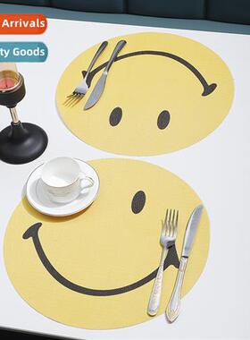 New pvc woven placemats smiley face printing waterpro oilpro