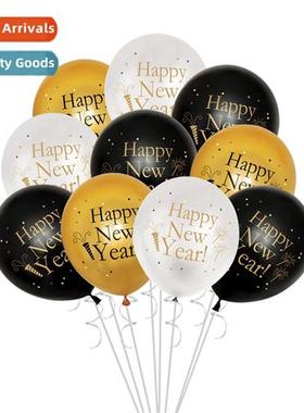 2024 new 12 inch HAPPY NEW YEAR latex ballo black  whe gold