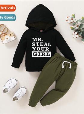 Boys spring  autumn  2021 new n letters printed hooded top +