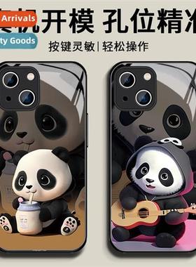 Guochao pa iphe14 glass case apple 13 cute carto phe case ip