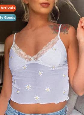 2023 spring  summer     sexy lace splicing daisy embroidery