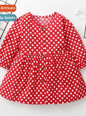 Girls Spring  Autumn 2021 new n lg-sleeved polka dot print m