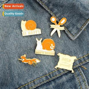 New carto animal letters brooch cute carto snail fox scissor