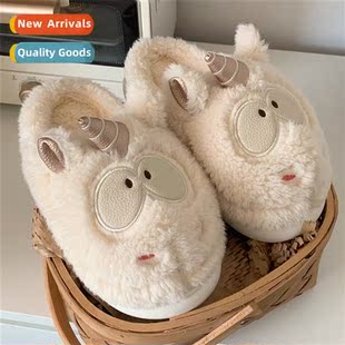 Womens winter girls heart carto cute unicorn fur shoes bedro