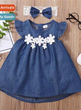 Girls Spring  Autumn 2021 new n sleeveless lace flowers soli