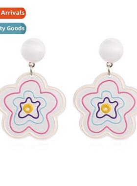 Simple acrylic transparent flower earrings retro fashi resin