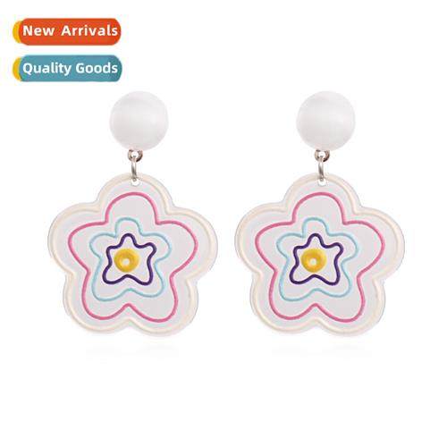 Simple acrylic transparent flower earrings retro fashi resin