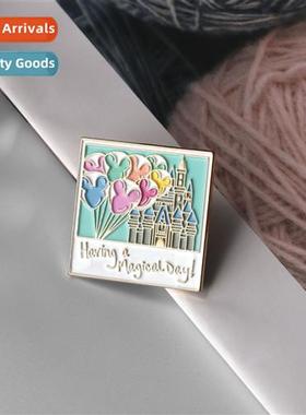 New carto castle spend a wderful day alloy brooch cute ballo