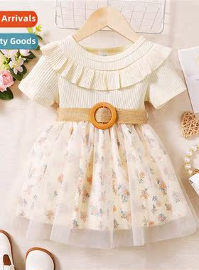 Girls Spring  Autumn 2023 new n floral print fluffy short-sl