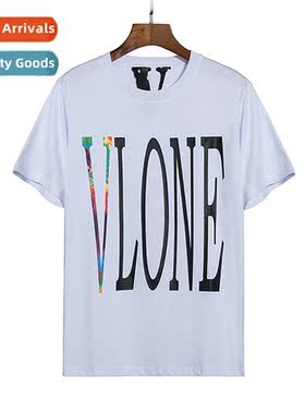 Big v Tide Letter Printed Tie-Dye Rendering Short Sleeve Men